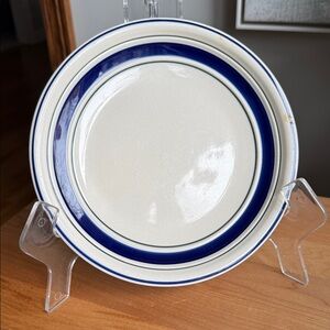 Vintage Tienshan Country Crock Stoneware ONE Salad Plate Blue Green Stripe 7.75”